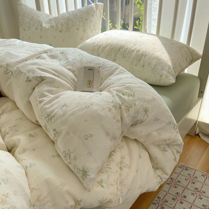 91家纺网 家纺一手货源 找家纺 XIWEN-希文家纺 2025新款A类全棉纯棉有氧双层纱四件套 绿姿