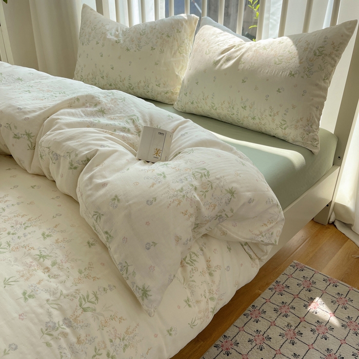 91家纺网 家纺一手货源 找家纺 XIWEN-希文家纺 2025新款A类全棉纯棉有氧双层纱四件套 绿姿