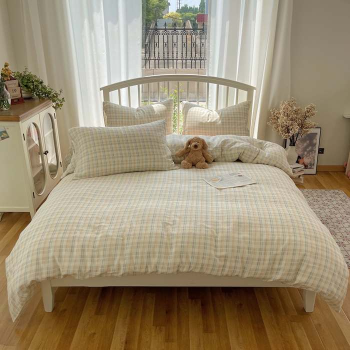 91家纺网 家纺一手货源 找家纺 XIWEN-希文家纺 2025新款A类全棉纯棉有氧双层纱四件套 六丁目-兰