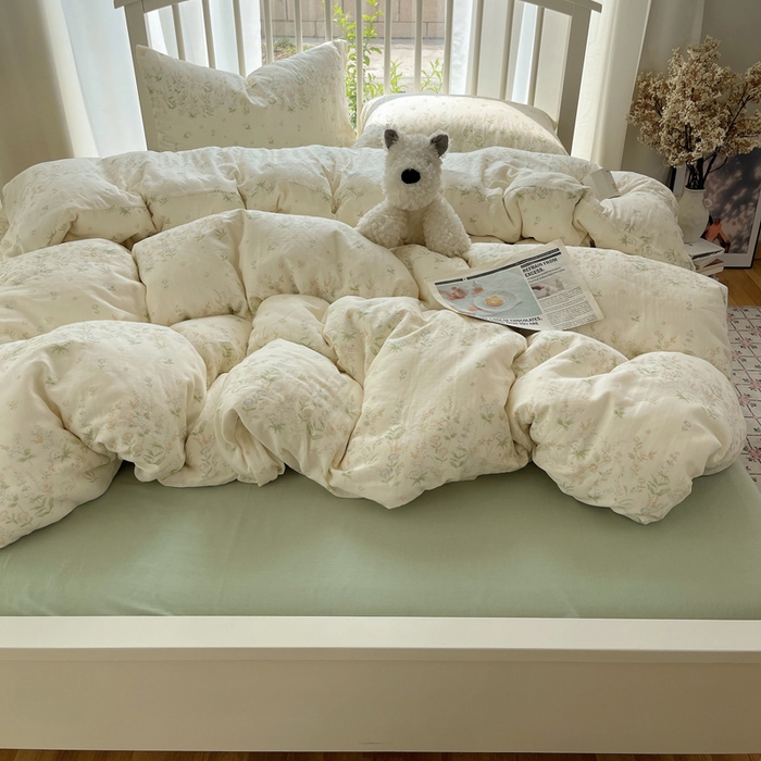 91家纺网 家纺一手货源 找家纺 XIWEN-希文家纺 2025新款A类全棉纯棉有氧双层纱四件套 绿姿