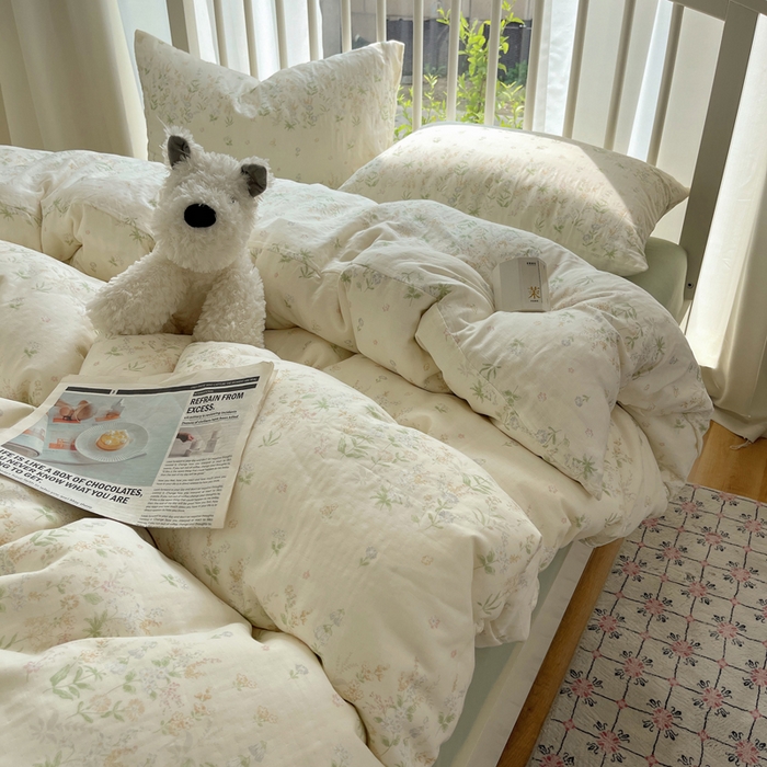 91家纺网 家纺一手货源 找家纺 XIWEN-希文家纺 2025新款A类全棉纯棉有氧双层纱四件套 绿姿