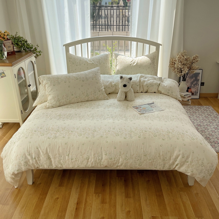 91家纺网 家纺一手货源 找家纺 XIWEN-希文家纺 2025新款A类全棉纯棉有氧双层纱四件套 绿姿