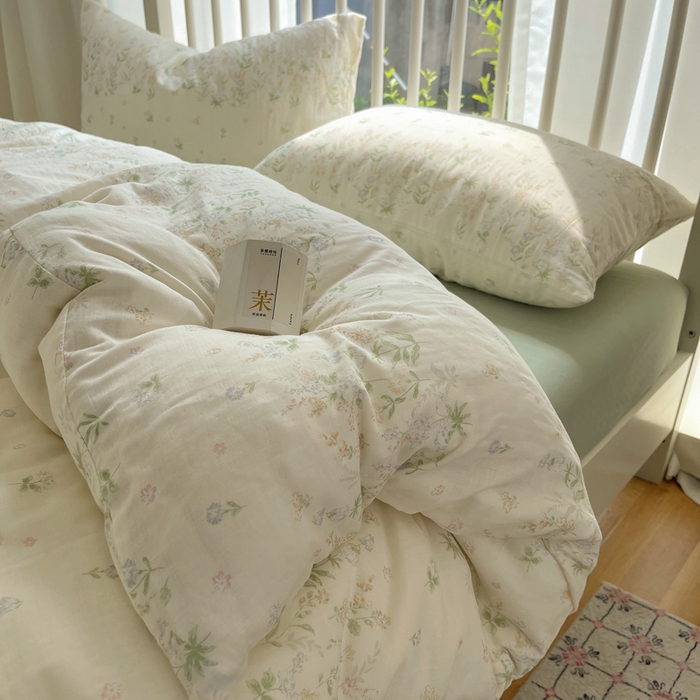 91家纺网 家纺一手货源 找家纺 XIWEN-希文家纺 2025新款A类全棉纯棉有氧双层纱四件套 绿姿