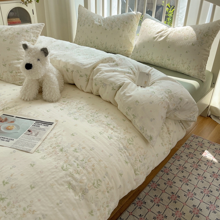 91家纺网 家纺一手货源 找家纺 XIWEN-希文家纺 2025新款A类全棉纯棉有氧双层纱四件套 绿姿