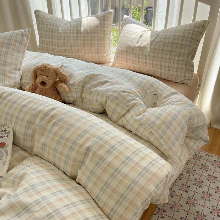 XIWEN-希文家纺 2025新款A类全棉纯棉有氧双层纱四件套 六丁目-兰