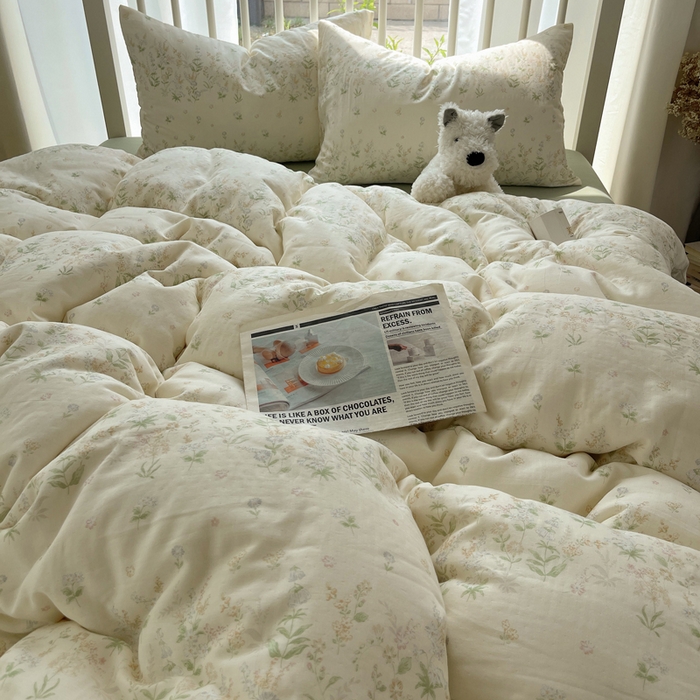 91家纺网 家纺一手货源 找家纺 XIWEN-希文家纺 2025新款A类全棉纯棉有氧双层纱四件套 绿姿