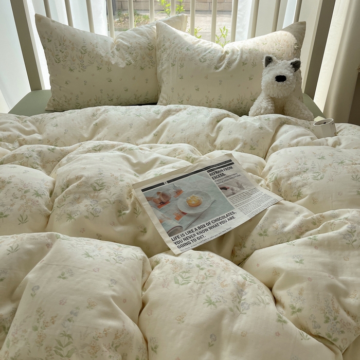 91家纺网 家纺一手货源 找家纺 XIWEN-希文家纺 2025新款A类全棉纯棉有氧双层纱四件套 绿姿