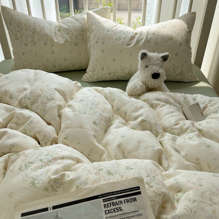 91家纺网 家纺一手货源 找家纺 XIWEN-希文家纺 2025新款A类全棉纯棉有氧双层纱四件套 绿姿