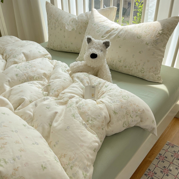 91家纺网 家纺一手货源 找家纺 XIWEN-希文家纺 2025新款A类全棉纯棉有氧双层纱四件套 绿姿