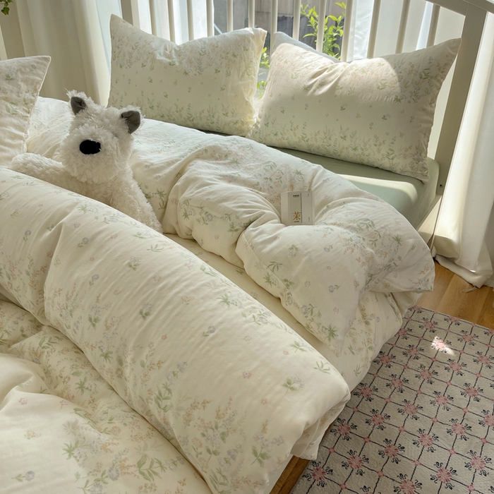 XIWEN-希文家纺 2025新款A类全棉纯棉有氧双层纱四件套 绿姿