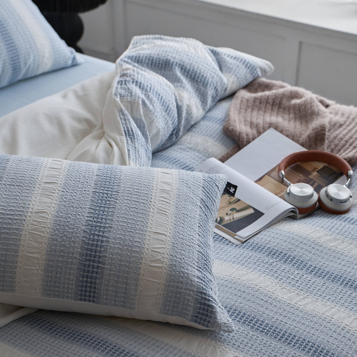 91家纺网 家纺一手货源 找家纺 （总）安莱生活 2025新款渐变华夫格系列四件套