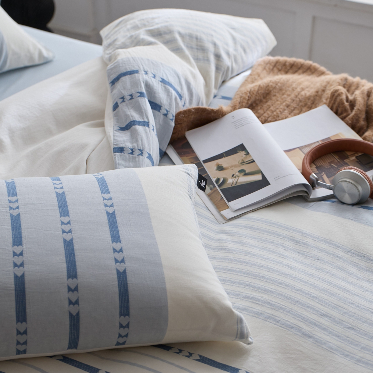 91家纺网 家纺一手货源 找家纺 （总）安莱生活 2025新色织爱心提花条纹系列四件套