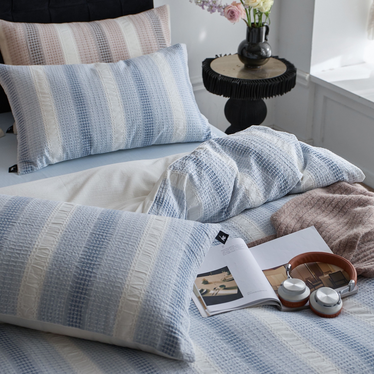 91家纺网 家纺一手货源 找家纺 （总）安莱生活 2025新款渐变华夫格系列四件套