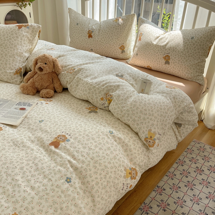 91家纺网 家纺一手货源 找家纺 XIWEN-希文家纺 2025新款A类全棉纯棉有氧双层纱四件套 萌萌狮