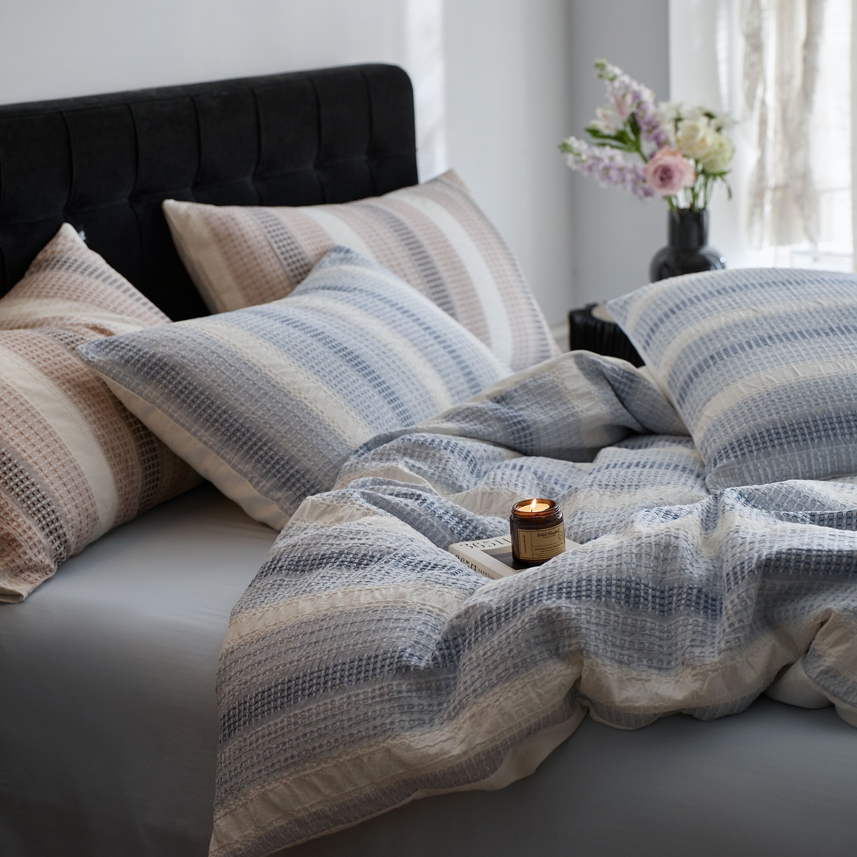 91家纺网 家纺一手货源 找家纺 安莱生活 2025新款渐变华夫格系列四件套 布鲁方方