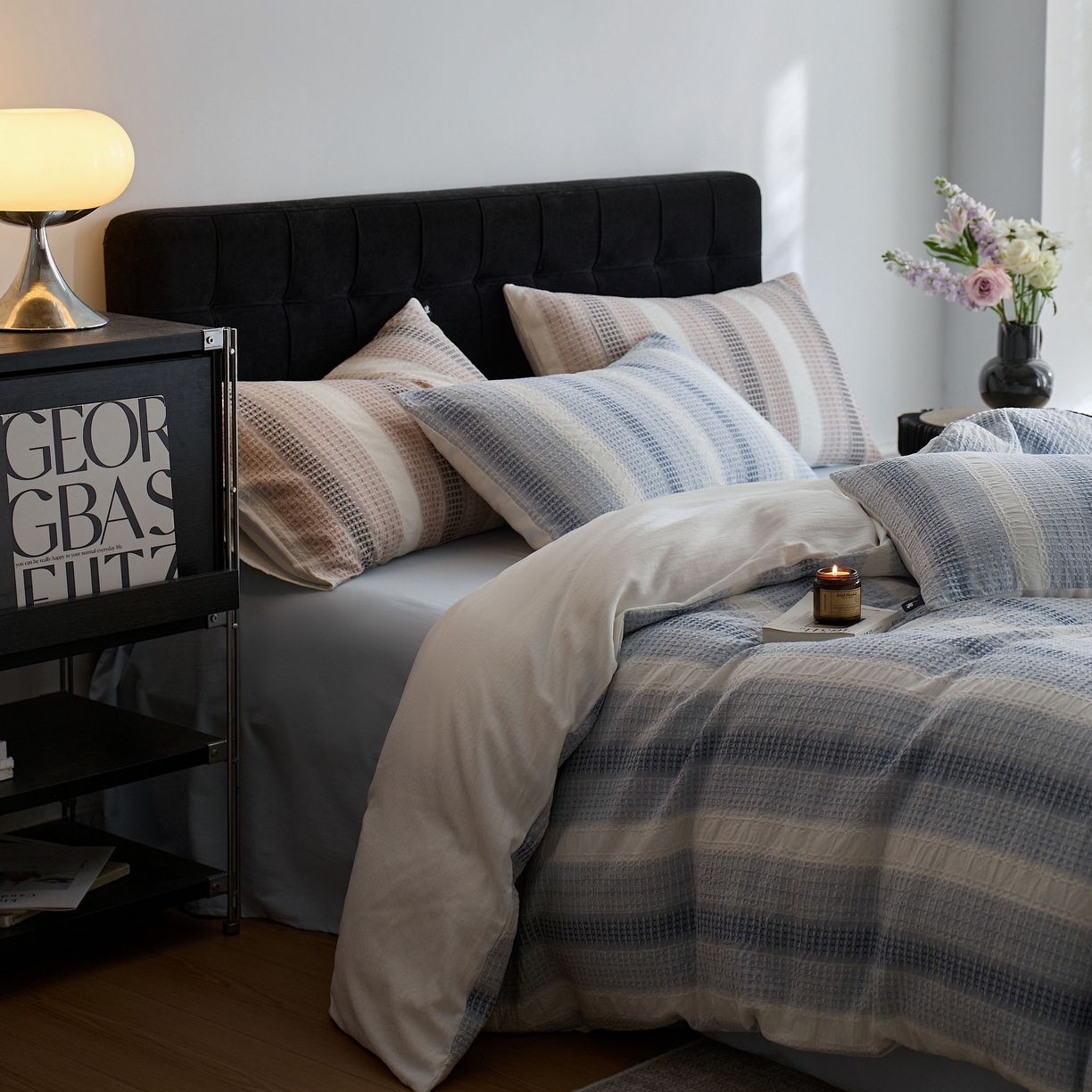 91家纺网 家纺一手货源 找家纺 安莱生活 2025新款渐变华夫格系列四件套 布鲁方方