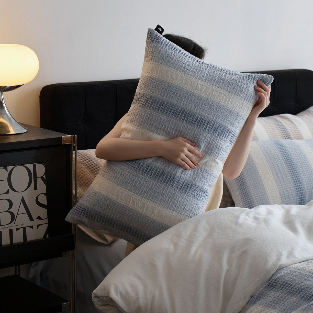 91家纺网 家纺一手货源 找家纺 安莱生活 2025新款渐变华夫格系列四件套 布鲁方方