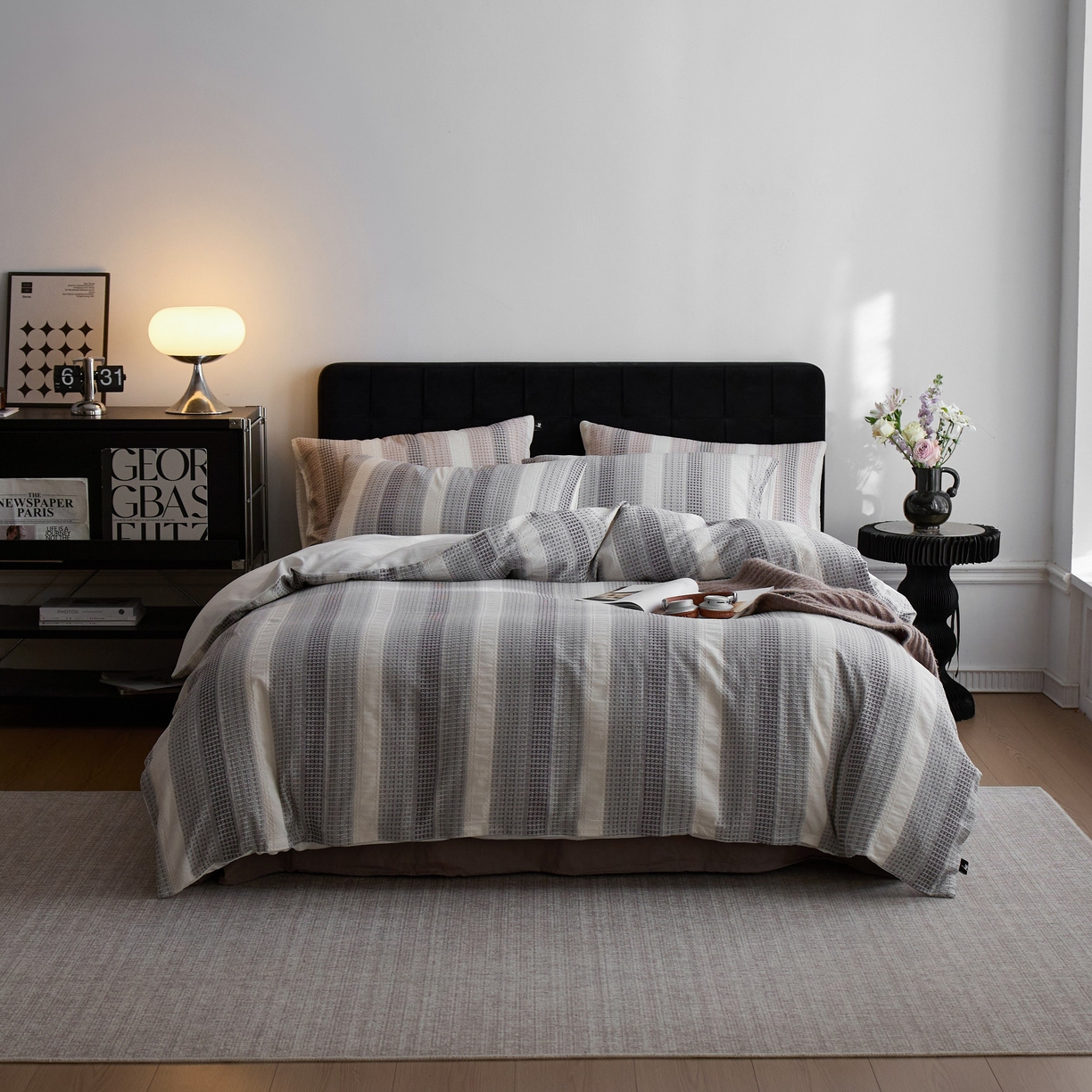 91家纺网 家纺一手货源 找家纺 安莱生活 2025新款渐变华夫格系列四件套 灰色协议