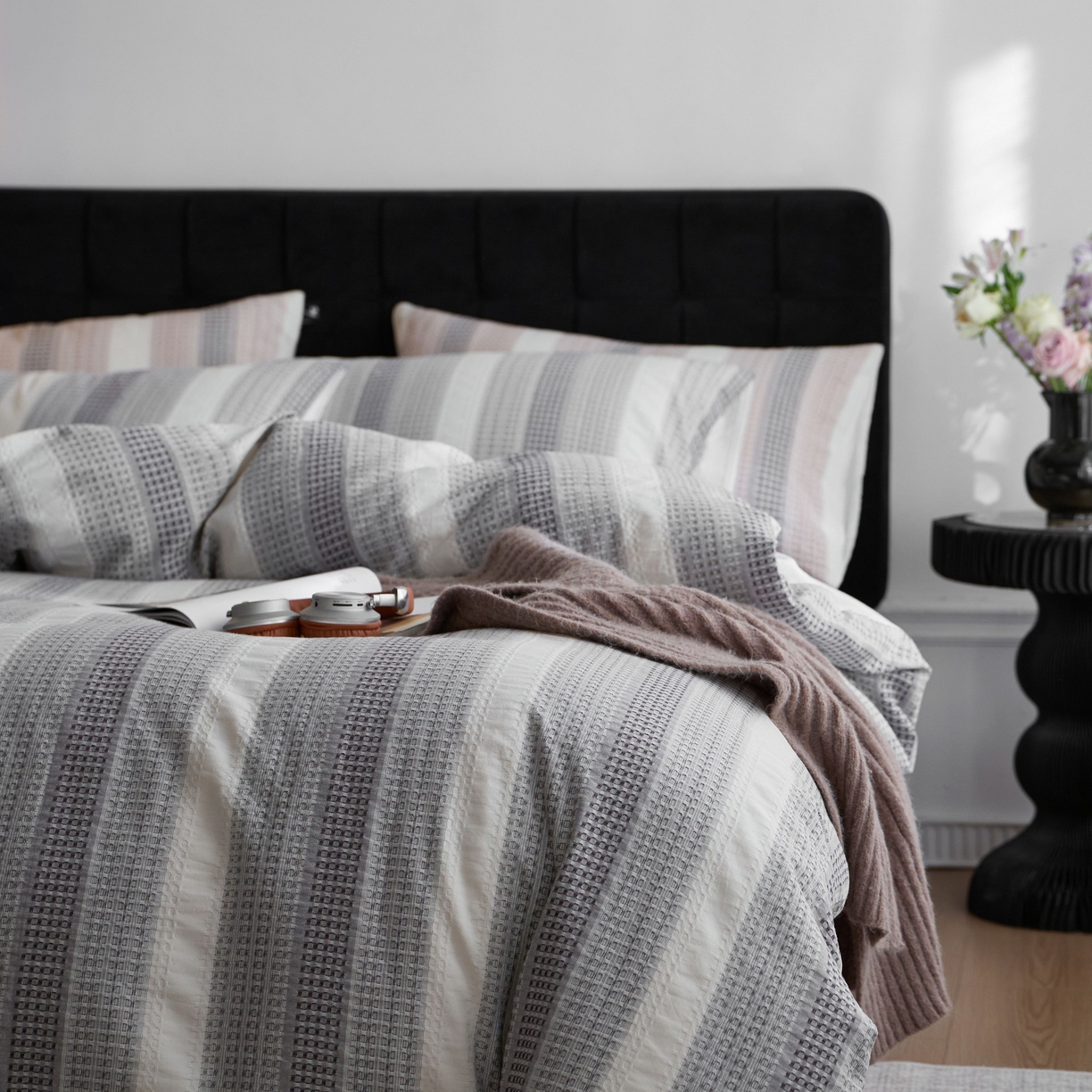 91家纺网 家纺一手货源 找家纺 安莱生活 2025新款渐变华夫格系列四件套 灰色协议