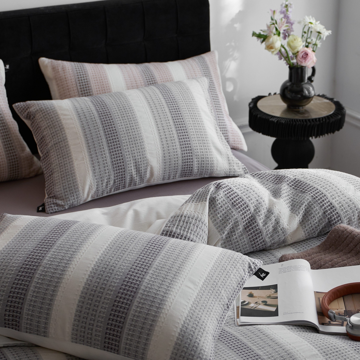 91家纺网 家纺一手货源 找家纺 安莱生活 2025新款渐变华夫格系列四件套 灰色协议