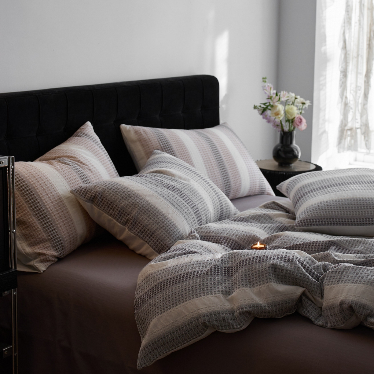 91家纺网 家纺一手货源 找家纺 安莱生活 2025新款渐变华夫格系列四件套 灰色协议