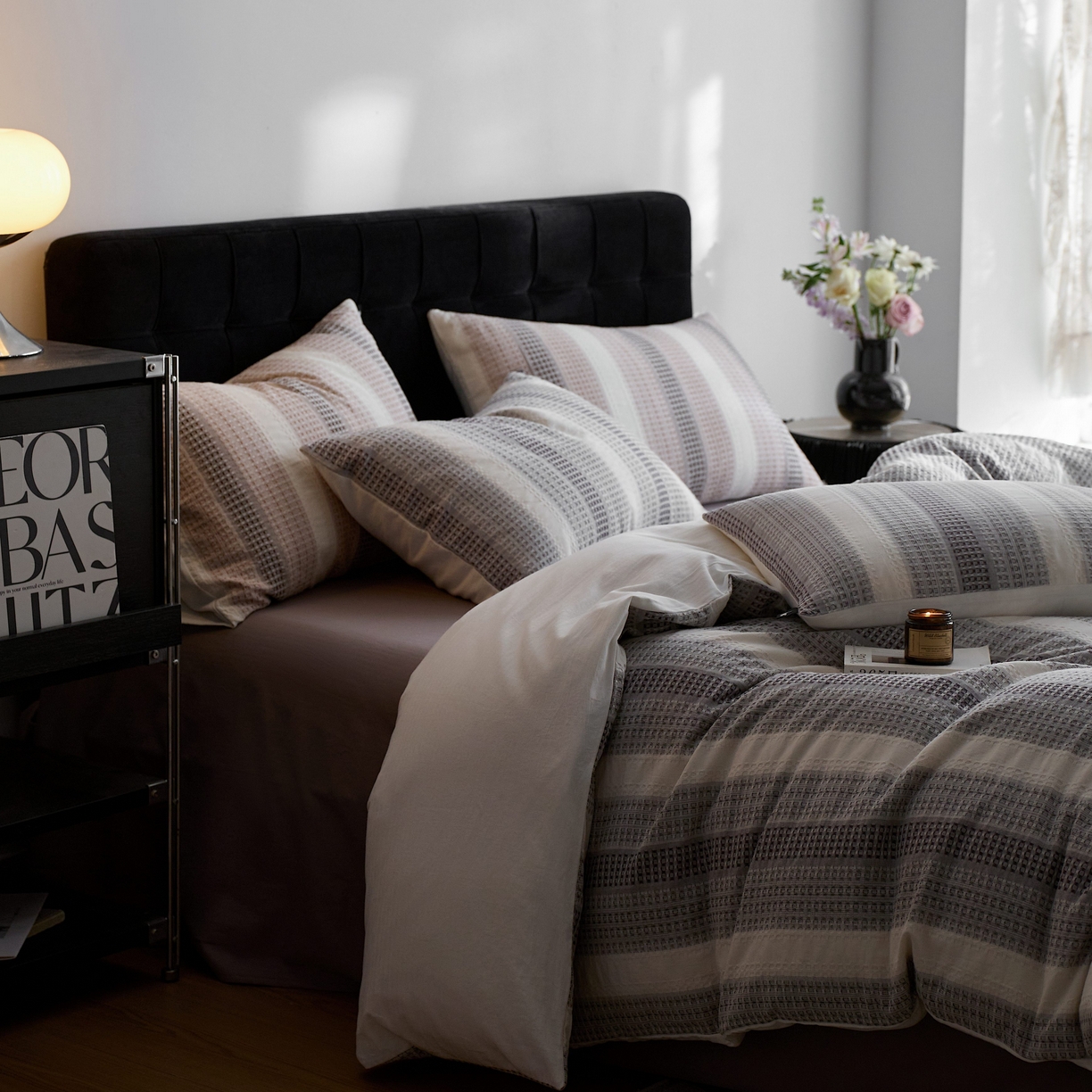 91家纺网 家纺一手货源 找家纺 安莱生活 2025新款渐变华夫格系列四件套 灰色协议