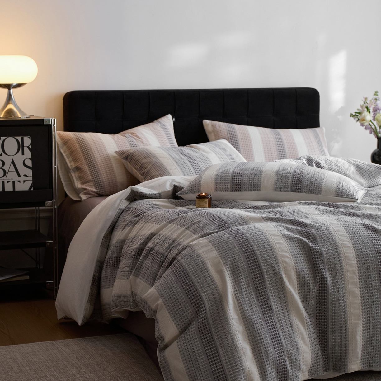 91家纺网 家纺一手货源 找家纺 安莱生活 2025新款渐变华夫格系列四件套 灰色协议