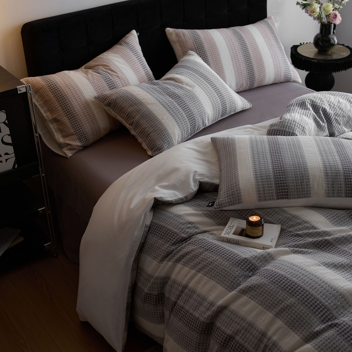 91家纺网 家纺一手货源 找家纺 安莱生活 2025新款渐变华夫格系列四件套 灰色协议