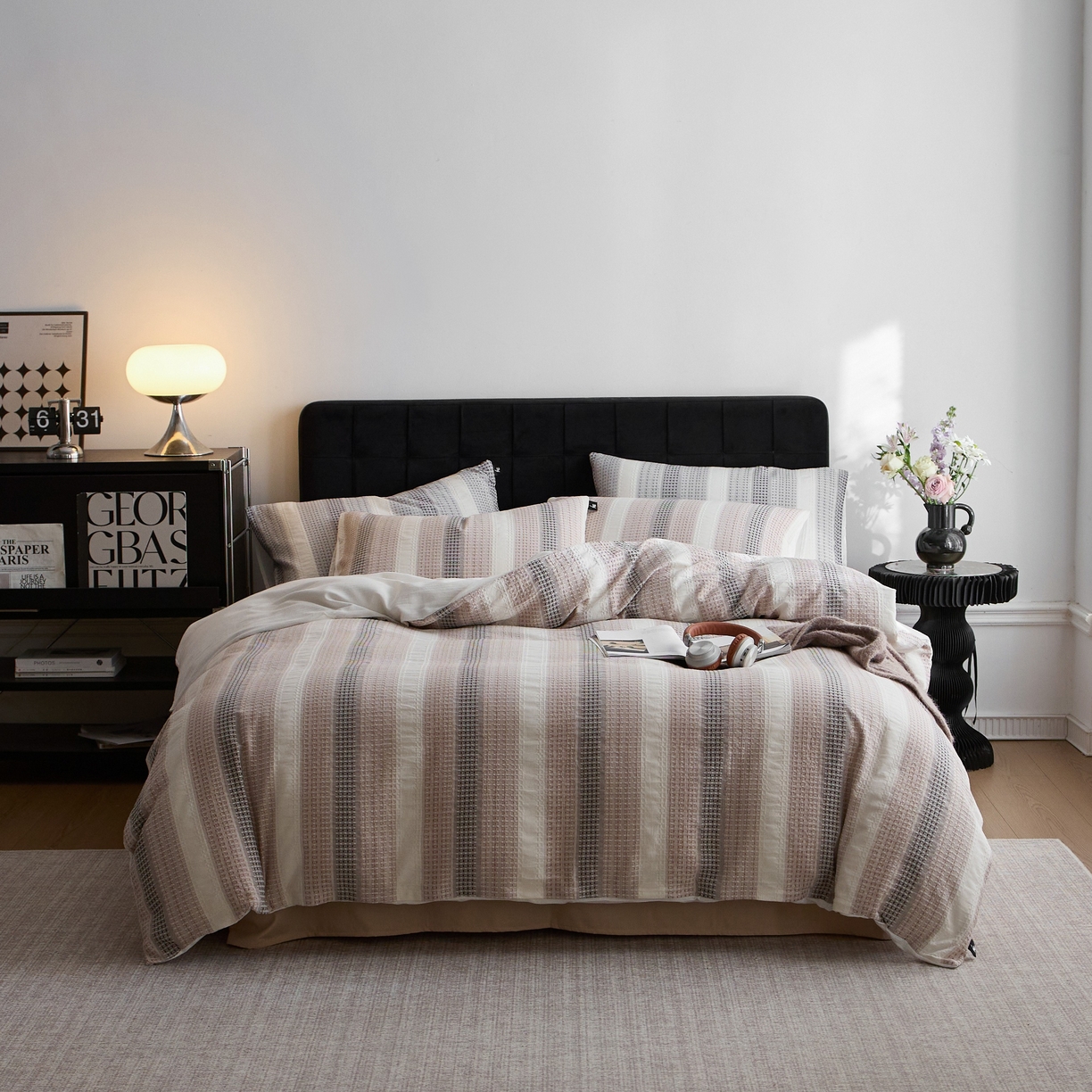 91家纺网 家纺一手货源 找家纺 安莱生活 2025新款渐变华夫格系列四件套 沙丘纹章