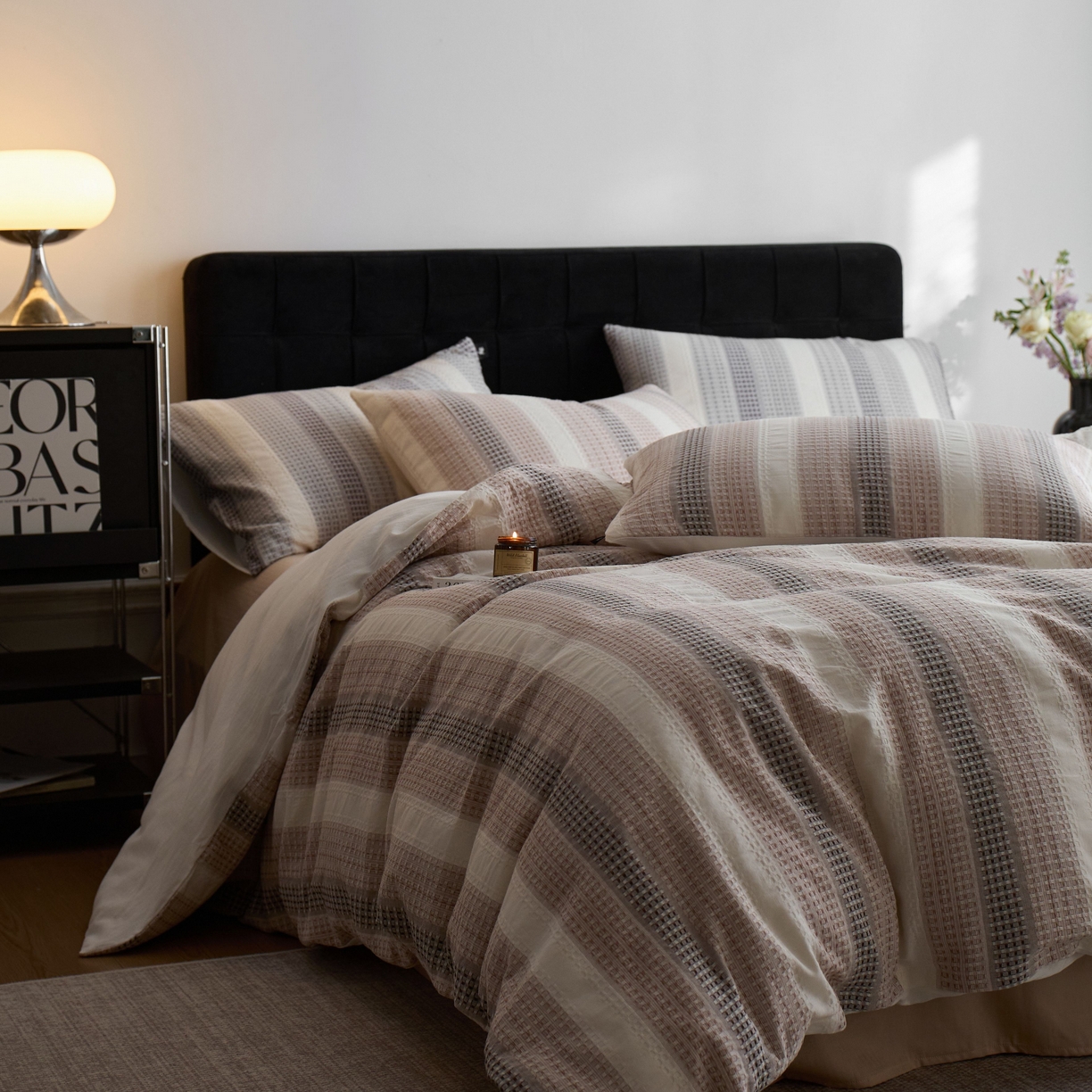 91家纺网 家纺一手货源 找家纺 安莱生活 2025新款渐变华夫格系列四件套 沙丘纹章