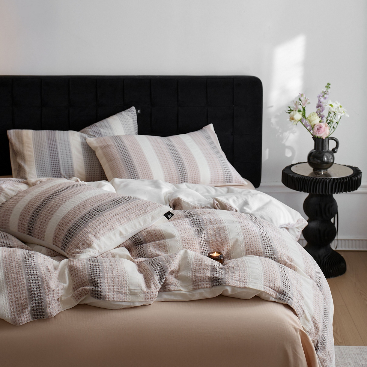 91家纺网 家纺一手货源 找家纺 安莱生活 2025新款渐变华夫格系列四件套 沙丘纹章