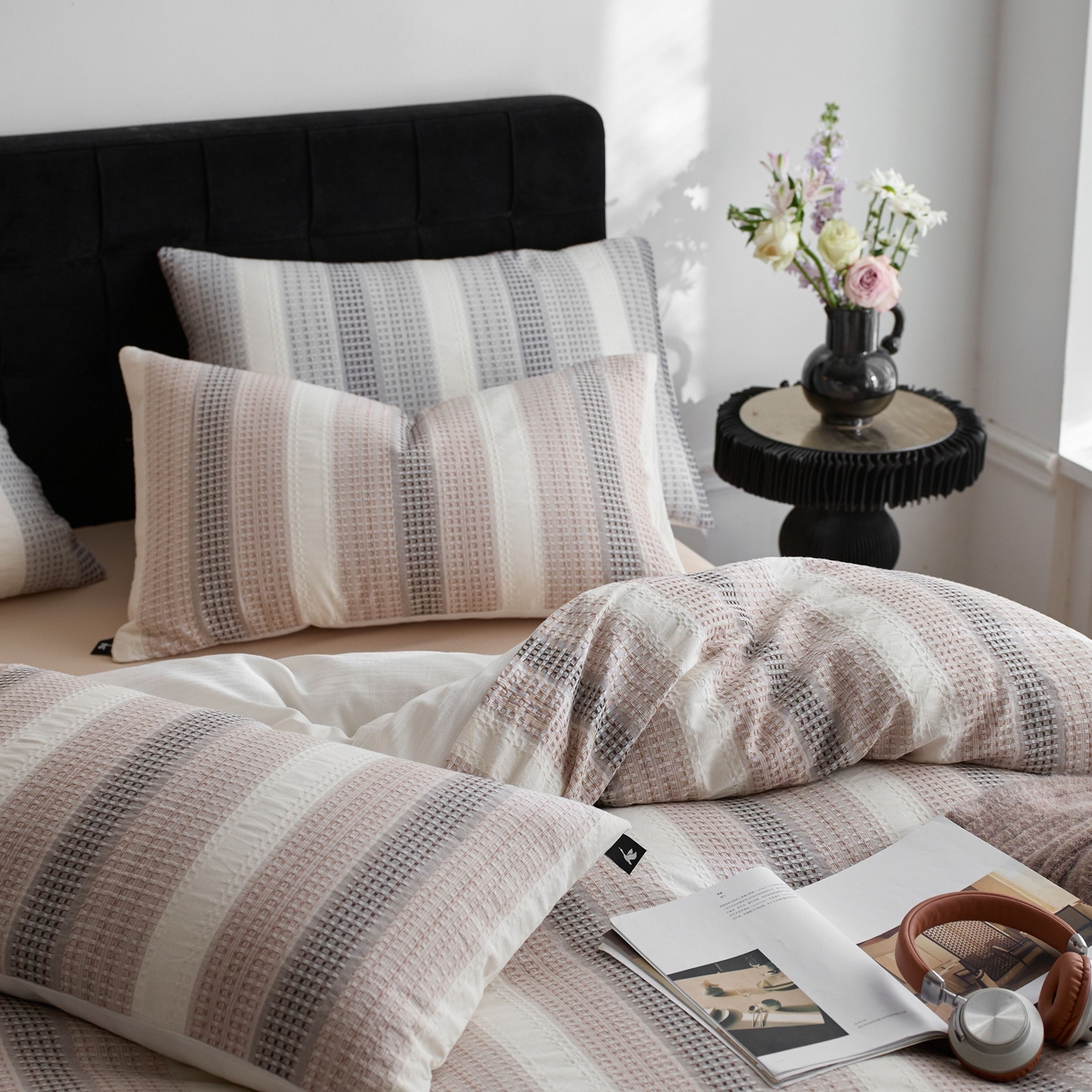 91家纺网 家纺一手货源 找家纺 安莱生活 2025新款渐变华夫格系列四件套 沙丘纹章