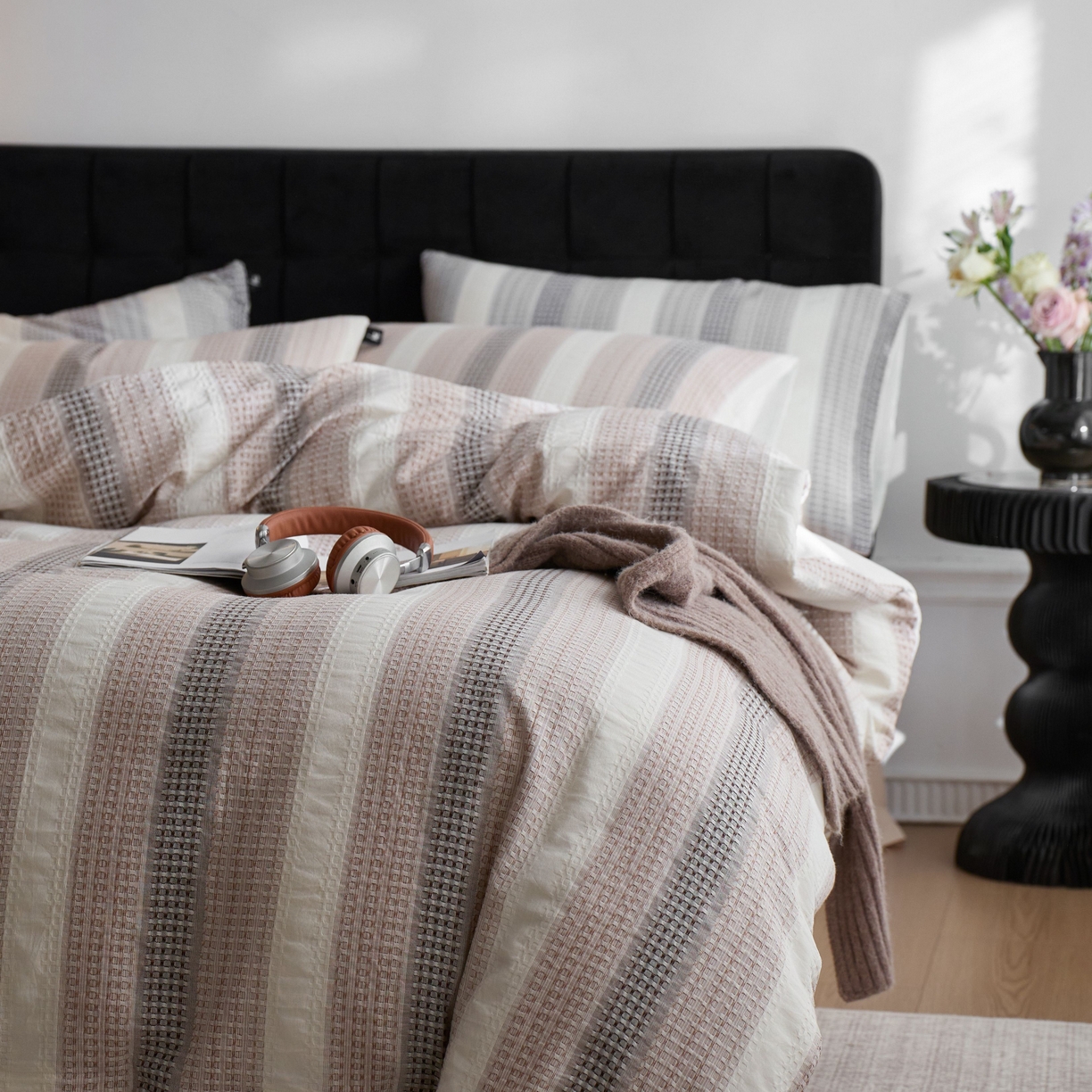 91家纺网 家纺一手货源 找家纺 安莱生活 2025新款渐变华夫格系列四件套 沙丘纹章