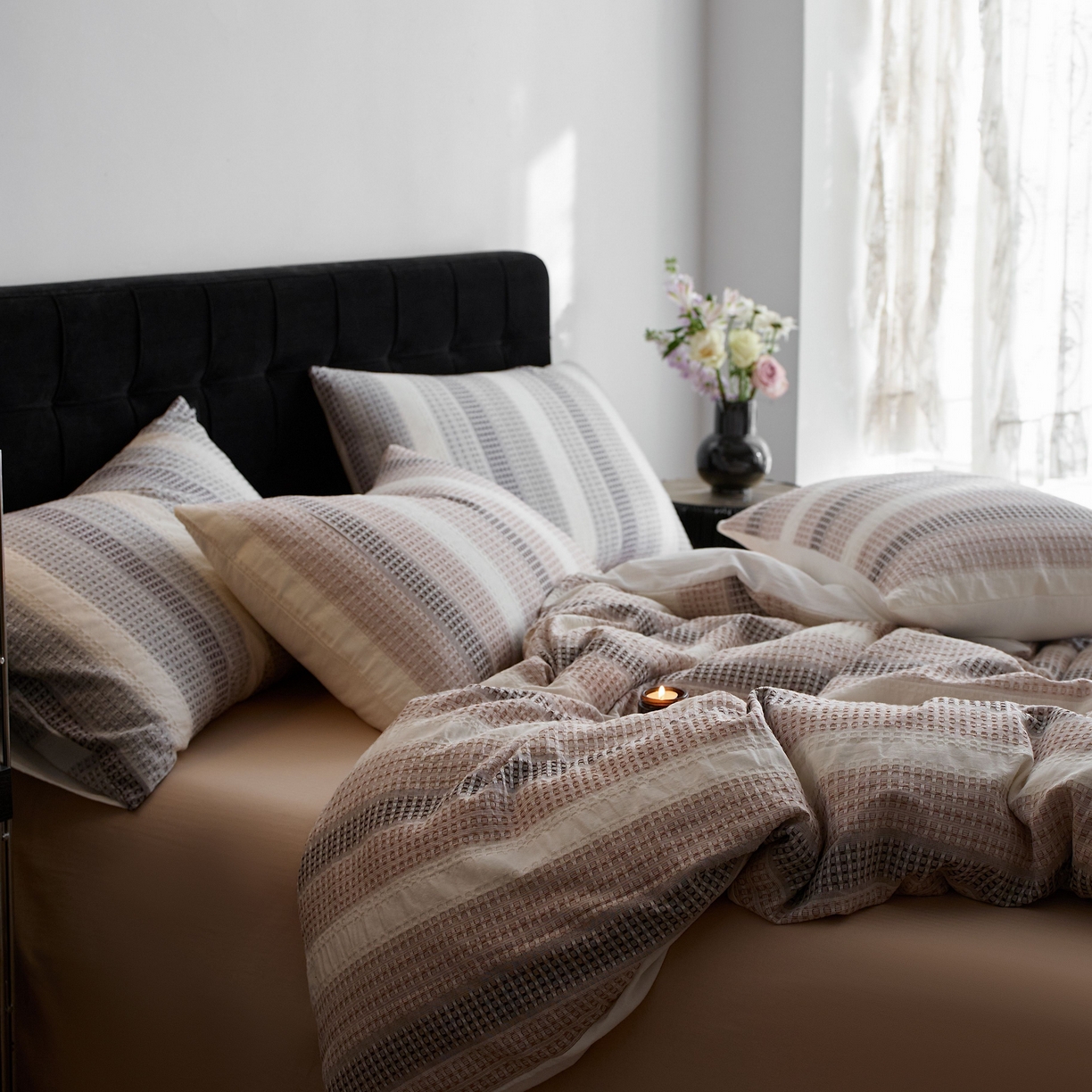 91家纺网 家纺一手货源 找家纺 安莱生活 2025新款渐变华夫格系列四件套 沙丘纹章