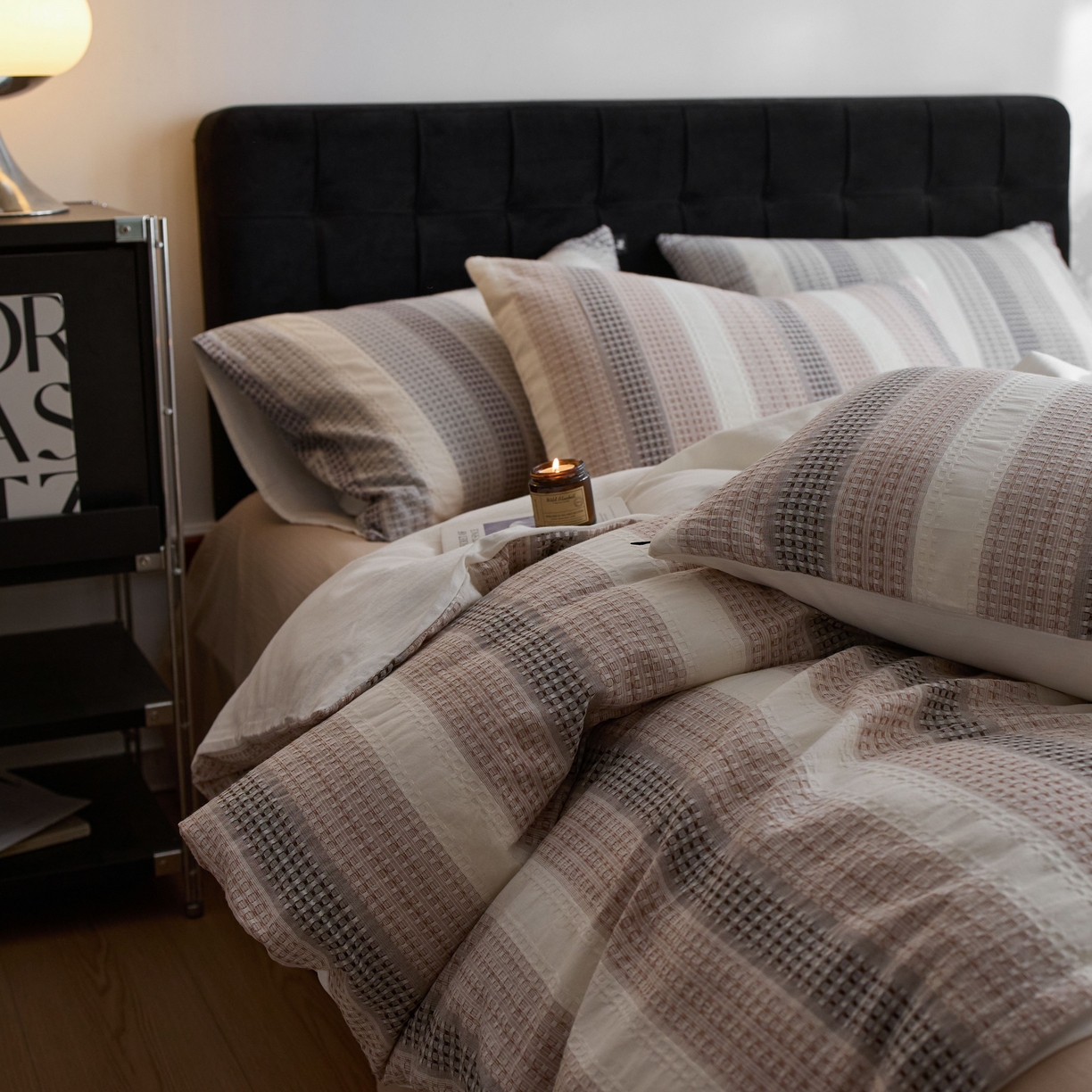 91家纺网 家纺一手货源 找家纺 安莱生活 2025新款渐变华夫格系列四件套 沙丘纹章