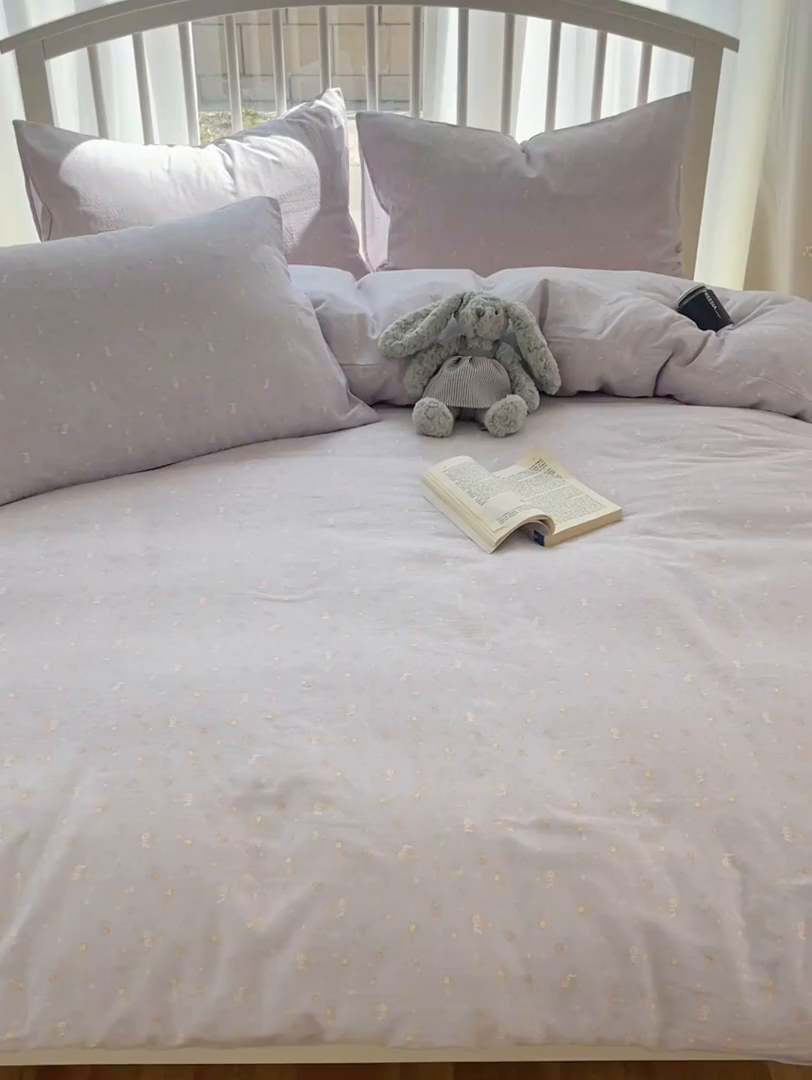 91家纺网 家纺一手货源 找家纺 XIWEN-希文家纺 2025新款A类全棉纯棉有氧双层纱四件套 春晓紫