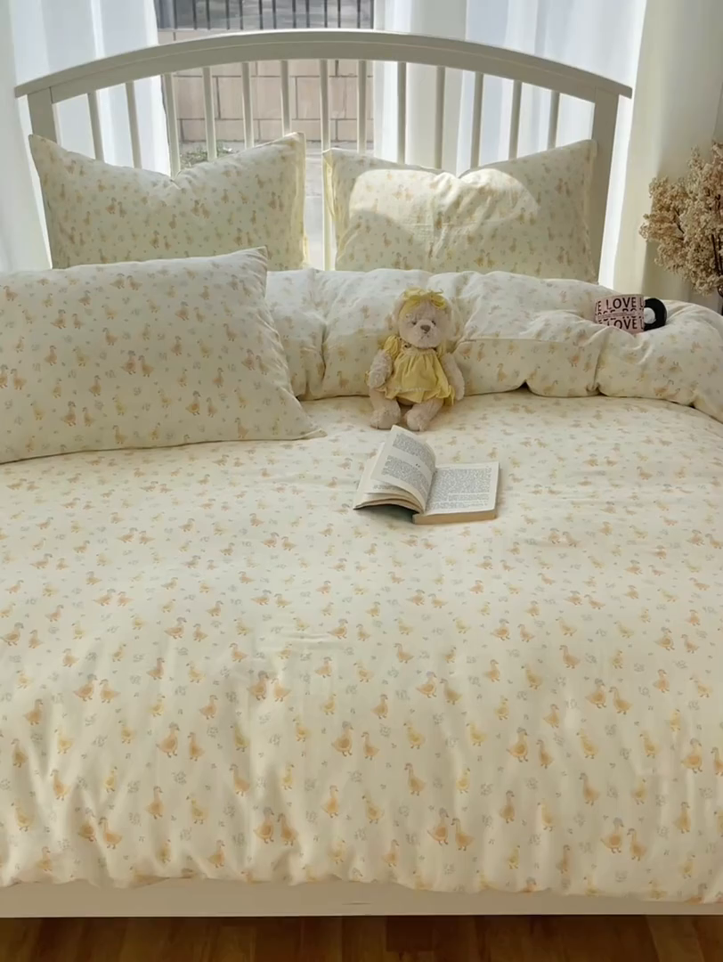 91家纺网 家纺一手货源 找家纺 XIWEN-希文家纺 2025新款A类全棉纯棉有氧双层纱四件套 可爱鸭