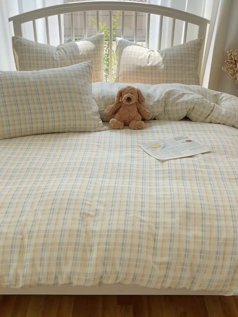 91家纺网 家纺一手货源 找家纺 XIWEN-希文家纺 2025新款A类全棉纯棉有氧双层纱四件套 六丁目-兰