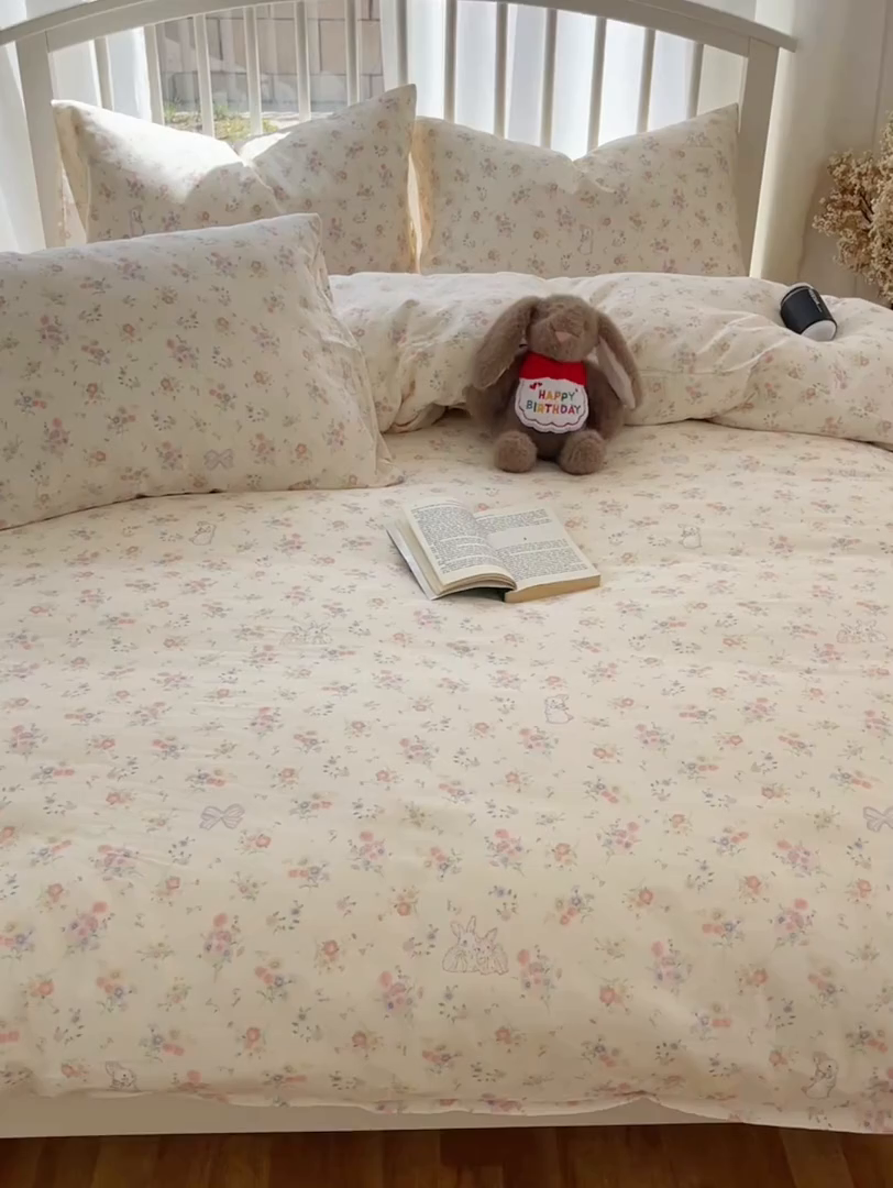 91家纺网 家纺一手货源 找家纺 XIWEN-希文家纺 2025新款A类全棉纯棉有氧双层纱四件套 萝莉兔