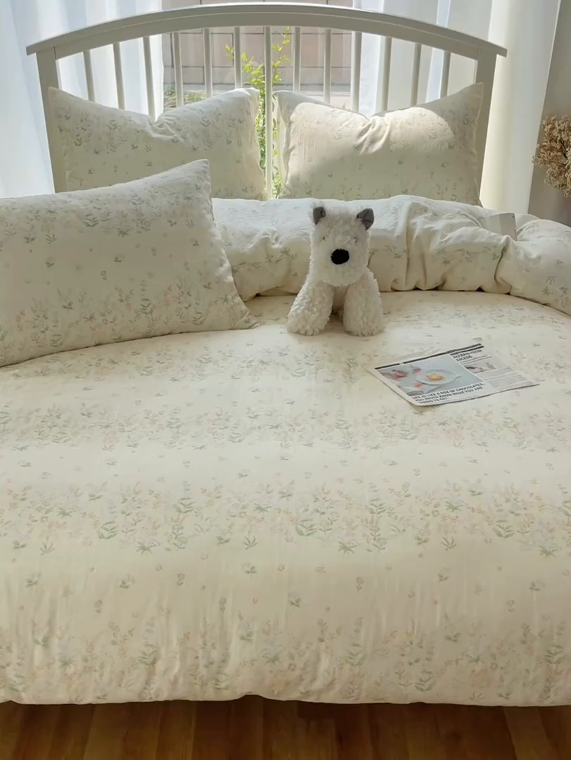 91家纺网 家纺一手货源 找家纺 XIWEN-希文家纺 2025新款A类全棉纯棉有氧双层纱四件套 绿姿