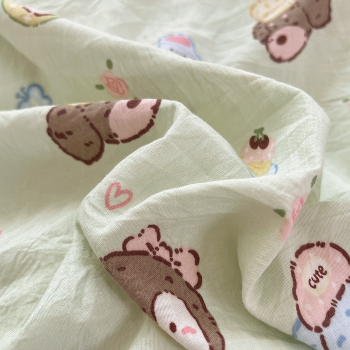 91家纺网 家纺一手货源 找家纺 罗亿家纺 2025新款软绵绵的双拼印花小清新水洗云朵棉四件套（含买家秀场景二） 小小萌宠