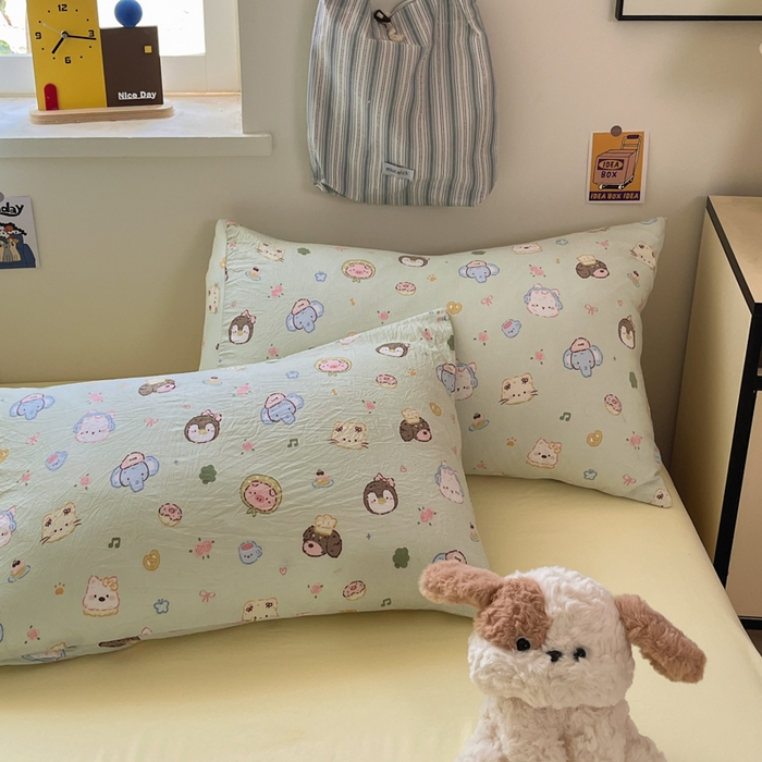 91家纺网 家纺一手货源 找家纺 罗亿家纺 2025新款软绵绵的双拼印花小清新水洗云朵棉四件套（含买家秀场景二） 小小萌宠