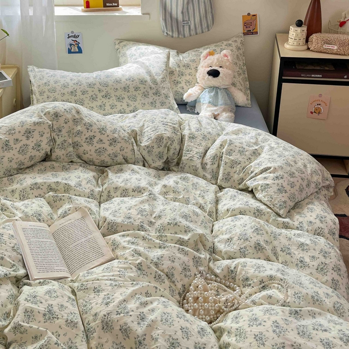 91家纺网 家纺一手货源 找家纺 罗亿家纺 2025新款软绵绵的双拼印花小清新水洗云朵棉四件套（含买家秀场景二） 春日与玫瑰