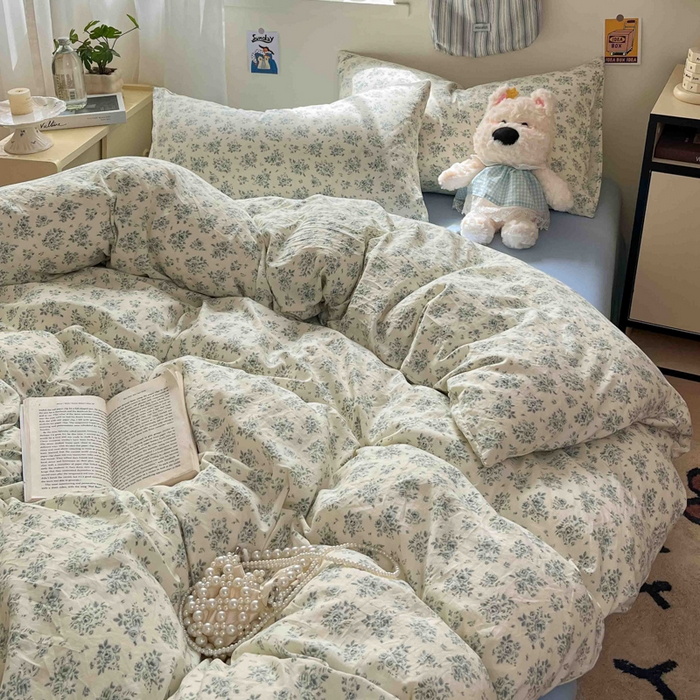 91家纺网 家纺一手货源 找家纺 罗亿家纺 2025新款软绵绵的双拼印花小清新水洗云朵棉四件套（含买家秀场景二） 春日与玫瑰