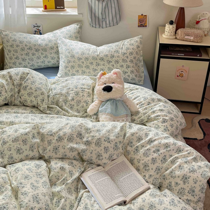 91家纺网 家纺一手货源 找家纺 罗亿家纺 2025新款软绵绵的双拼印花小清新水洗云朵棉四件套（含买家秀场景二） 春日与玫瑰