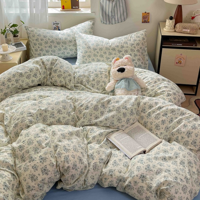 91家纺网 家纺一手货源 找家纺 罗亿家纺 2025新款软绵绵的双拼印花小清新水洗云朵棉四件套（含买家秀场景二） 春日与玫瑰