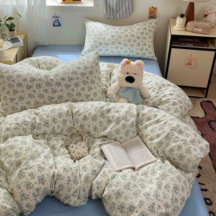 91家纺网 家纺一手货源 找家纺 罗亿家纺 2025新款软绵绵的双拼印花小清新水洗云朵棉四件套（含买家秀场景二） 春日与玫瑰