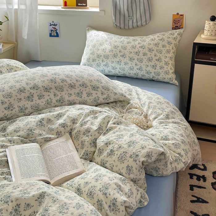 91家纺网 家纺一手货源 找家纺 罗亿家纺 2025新款软绵绵的双拼印花小清新水洗云朵棉四件套（含买家秀场景二） 春日与玫瑰