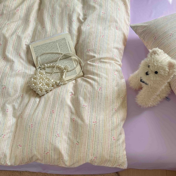 91家纺网 家纺一手货源 找家纺 罗亿家纺 2025新款软绵绵的双拼印花小清新水洗云朵棉四件套（含买家秀场景二） 樱桃恋曲