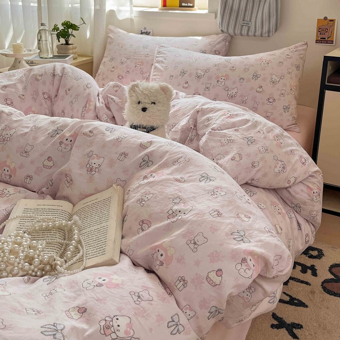 91家纺网 家纺一手货源 找家纺 罗亿家纺 2025新款软绵绵的双拼印花小清新水洗云朵棉四件套（含买家秀场景二） 乐蒂的好朋友